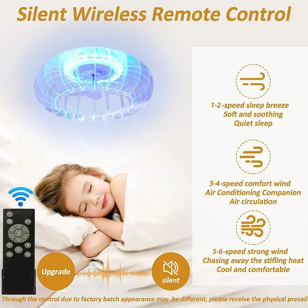 Cichy wentylator sufitowy RGB z oświetleniem LED, lampa sufitowa z wentylatorem i pilotem zdalnego sterowania, ściemniana, lampa do pokoju dziecięcego z głośnikiem Bluetooth, muzyka, lampa sufitowa