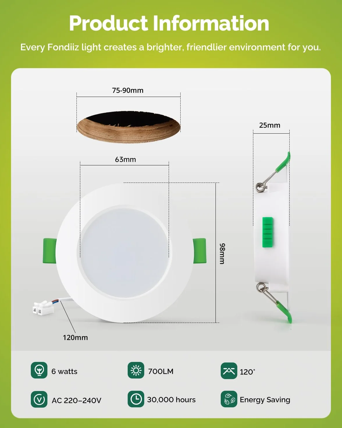 Fondiiz Zestaw 12 wpuszczanych reflektorów LED 6 W, 220 V, bardzo płaska biel 2700 K, neutralna biel, 4000 K, zimna biel, 6000 K, regulowany, reflektor łazienkowy, IP44, do salonu, kuchni, okrągły