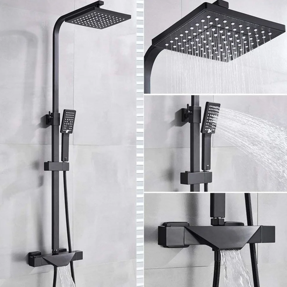 Zestaw Prysznicowy Z Termostatyczną Baterią Wannową, Czarny, Bateria Prysznicowa, Deszczownica, Bateria Ścienna Do Wanny, Bateria Termostatyczna, Zestaw Prysznicowy Therm