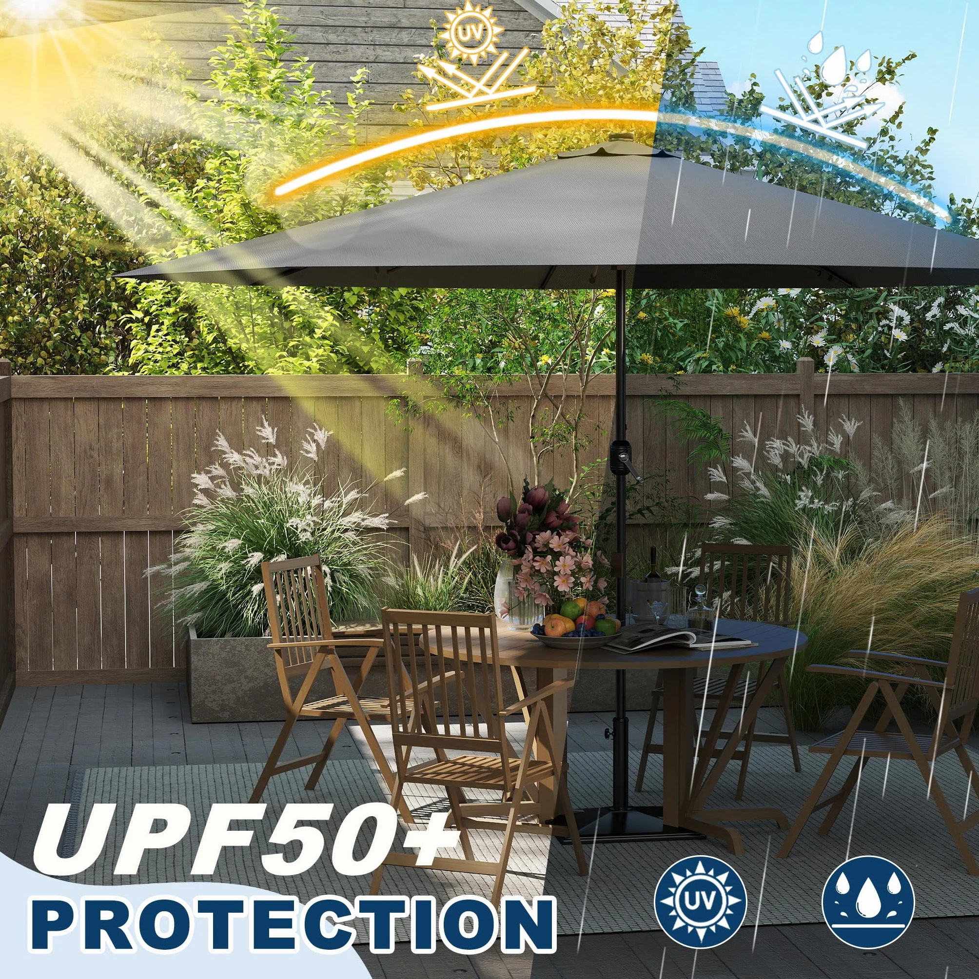 UISEBRT 350 cm, aluminiowy parasol przeciwsłoneczny z korbą ręczną, ochrona przed promieniowaniem UV 40+, na taras, do ogrodu, na taras (350 cm, ciemnoszary)