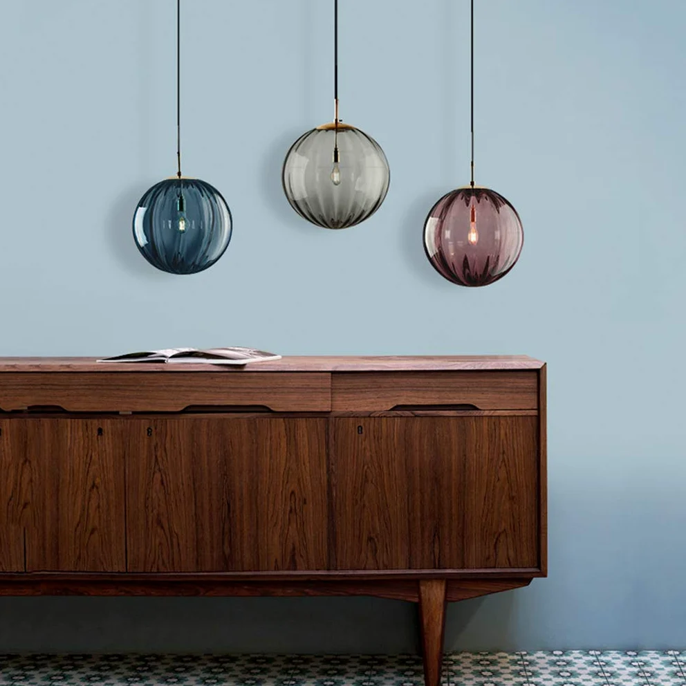 LANMOU Szklana lampa wisząca w stylu vintage, 1-punktowa lampa wisząca ze szklaną kulą, abażur z regulacją wysokości, kula, do salonu, żyrandol, Ø 20 cm, okrągła lampa wisząca, długość kabla 120 cm