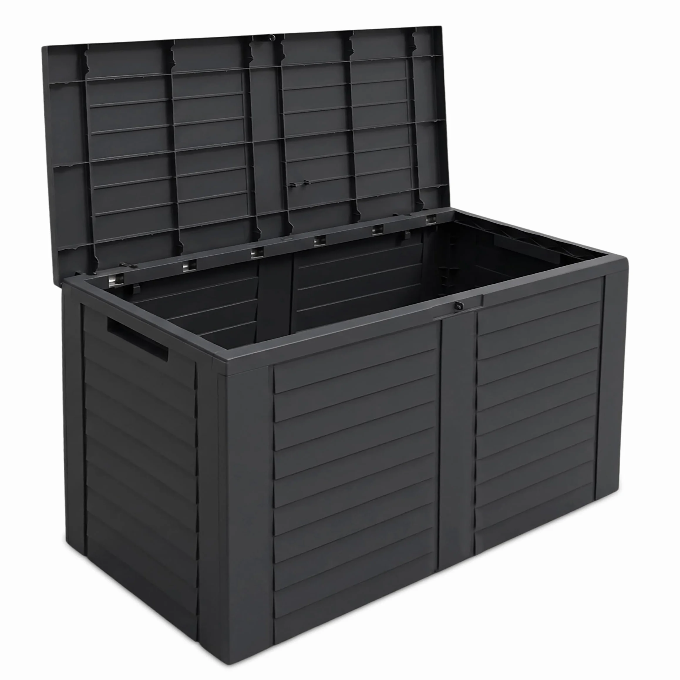 Spetebo plastikowa skrzynia na poduszki antracytowa w stylu drewna - 75 x 53 cm - skrzynia do przechowywania z pokrywą 160 L na poduszki - skrzynia ogrodowa na poduszki szydełkowe, skrzynia na