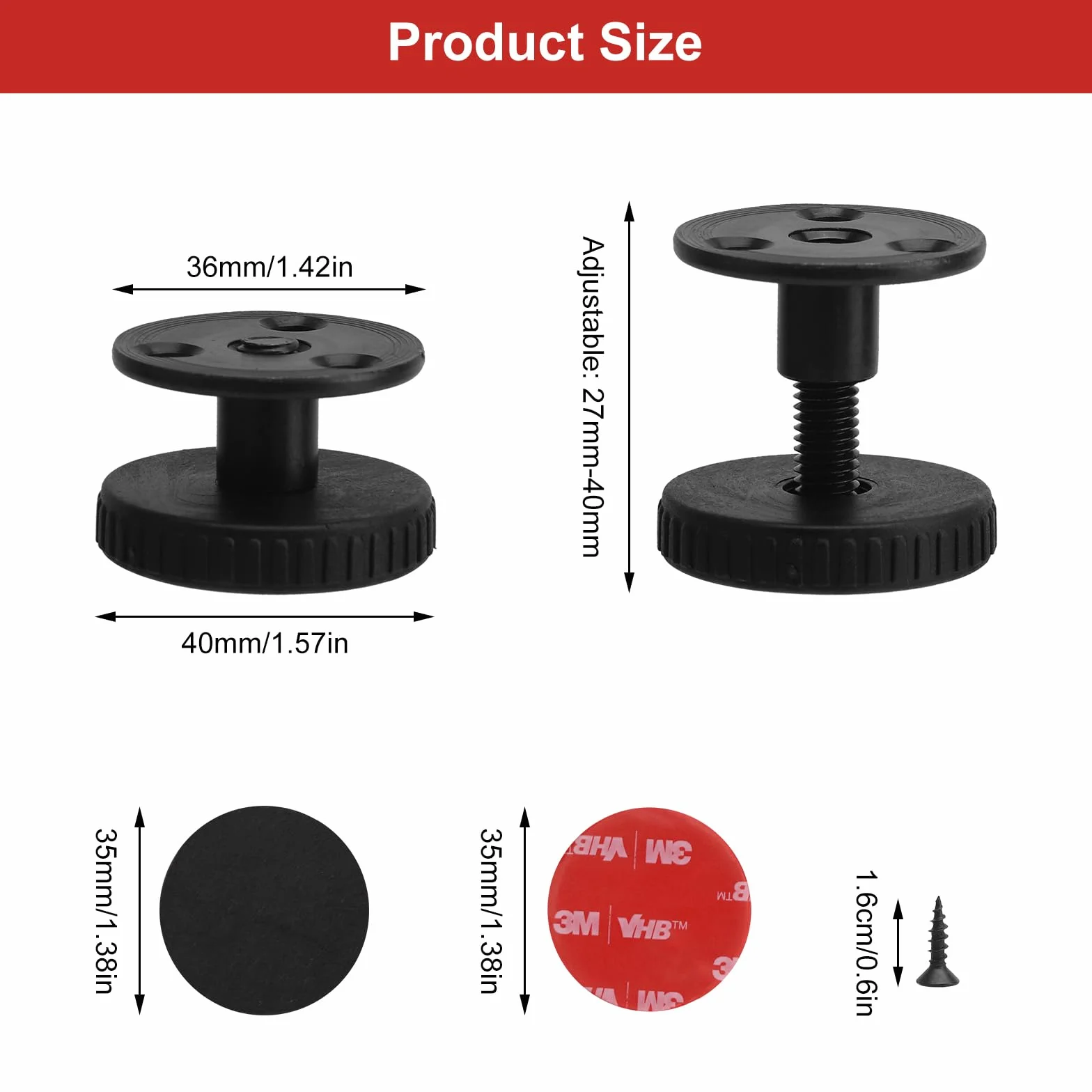 DAWRIS Regulowane nóżki meblowe, 4 sztuki 27-40 mm, nóżki do szafy, nóżki do szafek z regulacją wysokości do mebli, z dwustronną taśmą klejącą 3M i podkładką antypoślizgową, do szafy, nóżek, sof