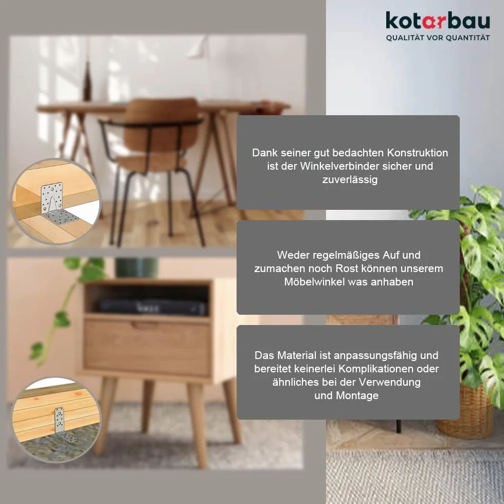 KOTARBAU Mocowanie ścienne 75 x 25 x 15 mm stal zabezpieczenie przed przewróceniem kątownik konstrukcyjny mocowanie szafy łącznik meblowy ocynkowany łącznik do drewna kątownik montażowy, srebro, 75 mm