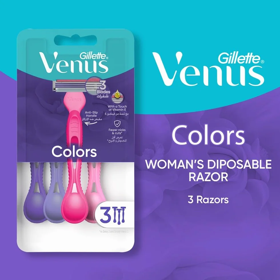 Gillette Venus 3 podstawowe jednorazowe golarki damskie, 3 damskie golarki z wygodnymi ostrzami