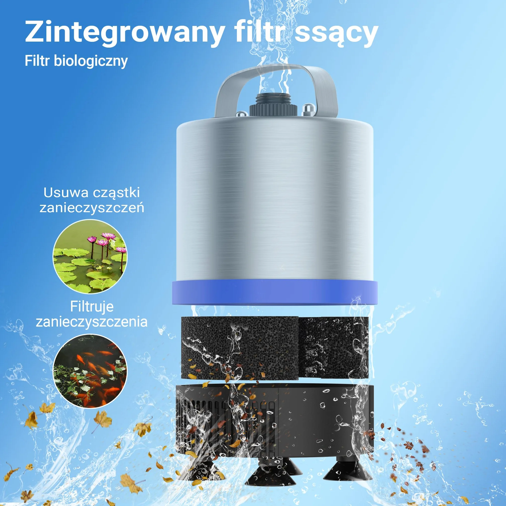 Wiltec pompa fontannowa ze stali nierdzewnej 50 W 1750 l/h 1,6 m 3 nasadki