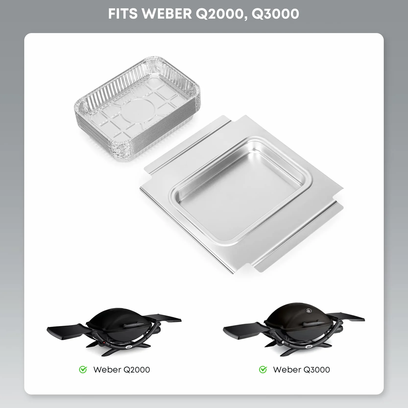 Onlyfire Tacki aluminiowe do grilla, tacka ociekowa z 15 jednorazowymi tackami aluminiowymi, tacki aluminiowe do grilli gazowych Weber serii Q200 Q300 Q220 Q240 Q2000 Q3000 Q320 Q3200