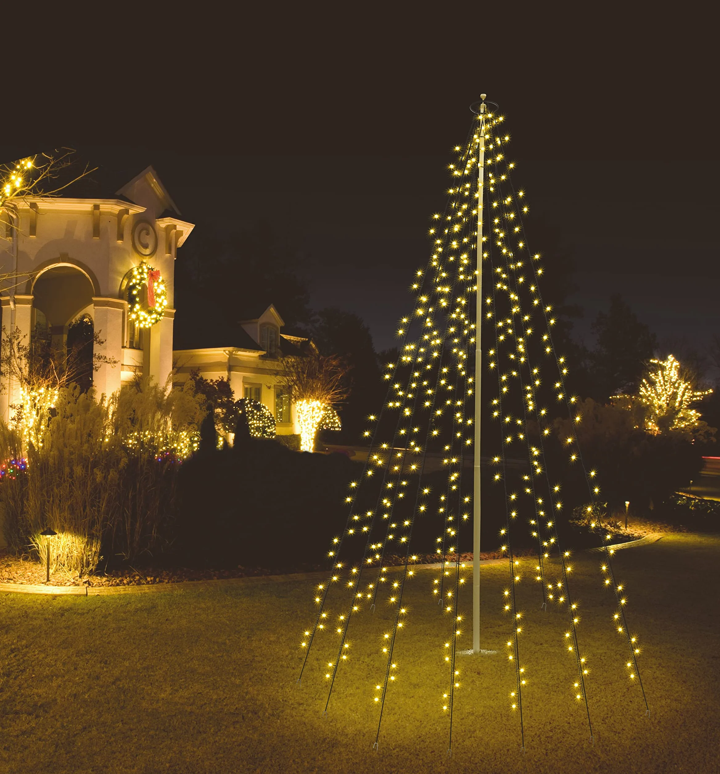 Spetebo Łańcuch świetlny na maszt flagowy 10 sznurów 8m 360 LED ciepła biel IP44