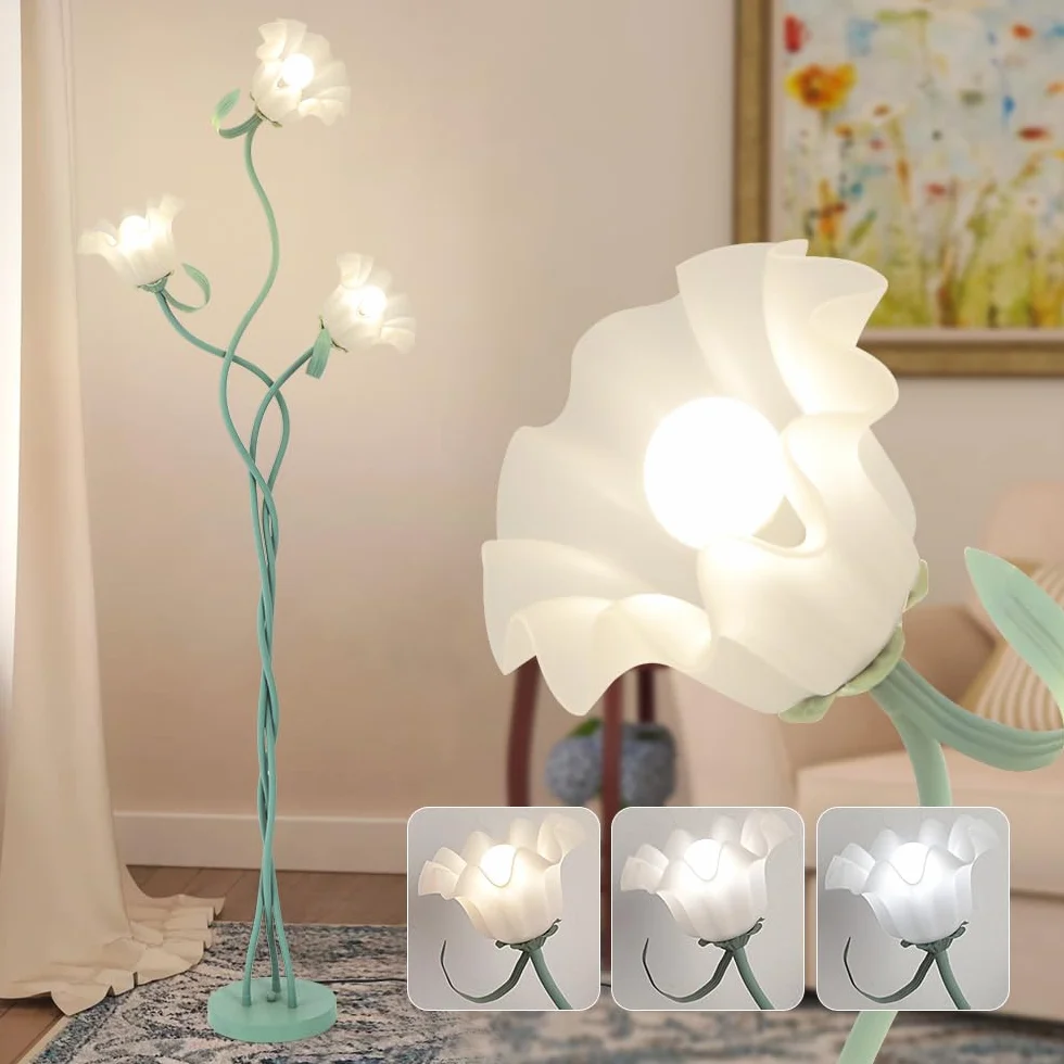 Lampa podłogowa w stylu vintage, z 3 głowicami, do salonu, 3 temperatury barwowe, lampa podłogowa z regulacją wysokości z gęsią przekąską, 67", nowoczesna lampa z 3 głowicami, do pokoju