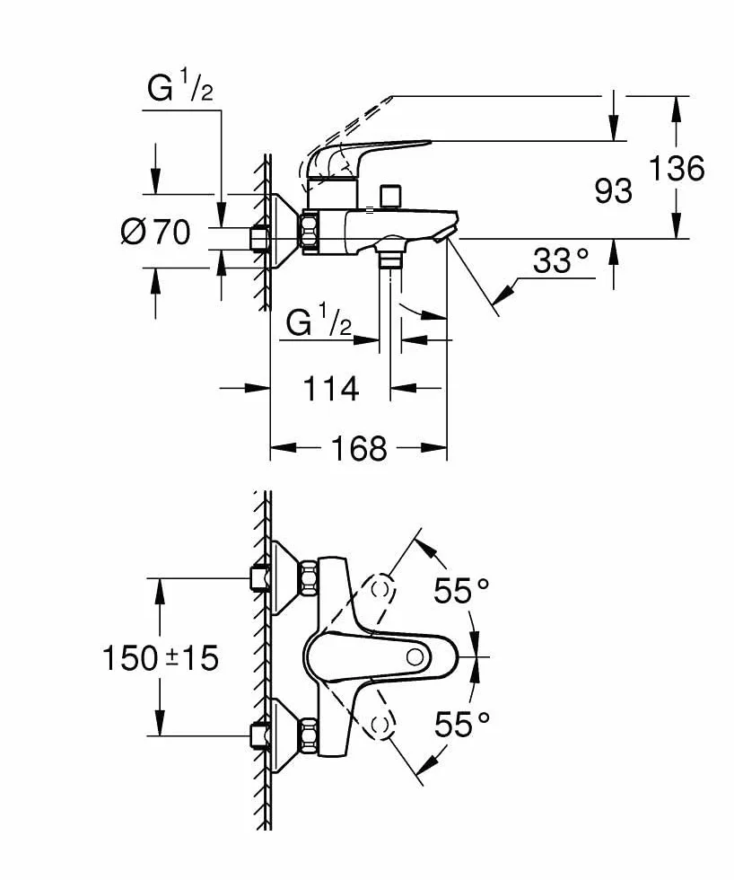 GROHE Swift 24335001 armatura wannowa (z ogranicznikiem temperatury, z narzędziem montażowym, trwała powierzchnia), chrom,