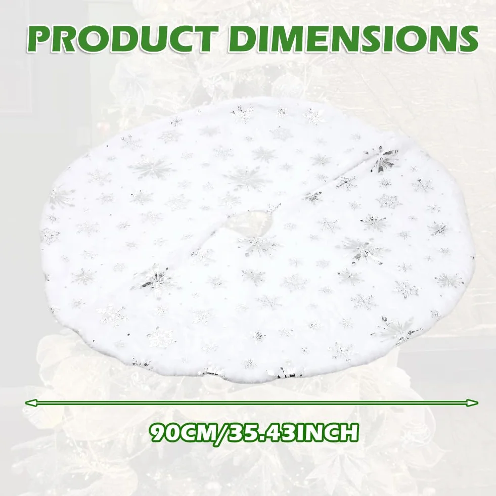 RANJIMA koc pod choinkę, koc pod choinkę 90 cm, duży, ze sztucznego futra, śnieżynka, okrągły, mata pod choinkę, podkładka pod choinkę, dywan pod choinkę, koc pod choinkę na dekorację świąteczną