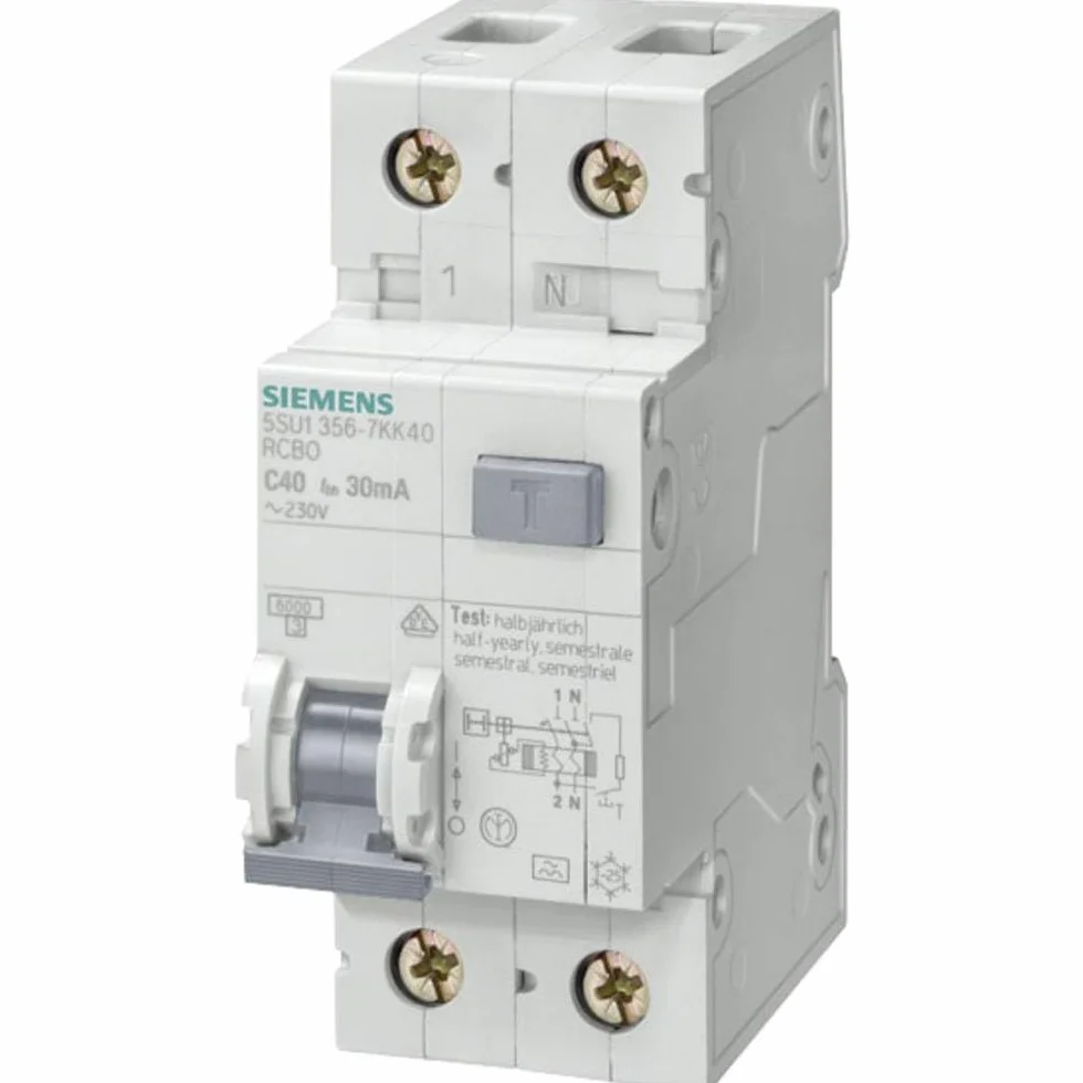 SIEMENS Ingenuity for life - 5SU13566KK10 przełącznik FI/LS, 6 kA, 1P+N, typ A, 30 mA, B-Char, In: 10 A, Un AC: 230 V