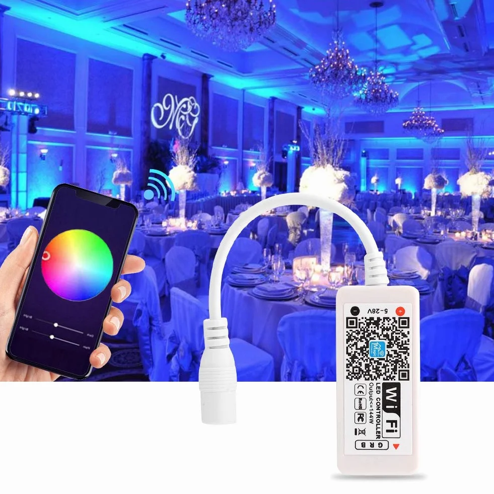 Kontroler LED WiFi, listwa świetlna RGB, sterowanie za pomocą aplikacji, zasięg 30 m, kompatybilny z systemem Android 4.3/iOS 7.0, inteligentne oświetlenie domu na imprezę, randkę, do kina domowego