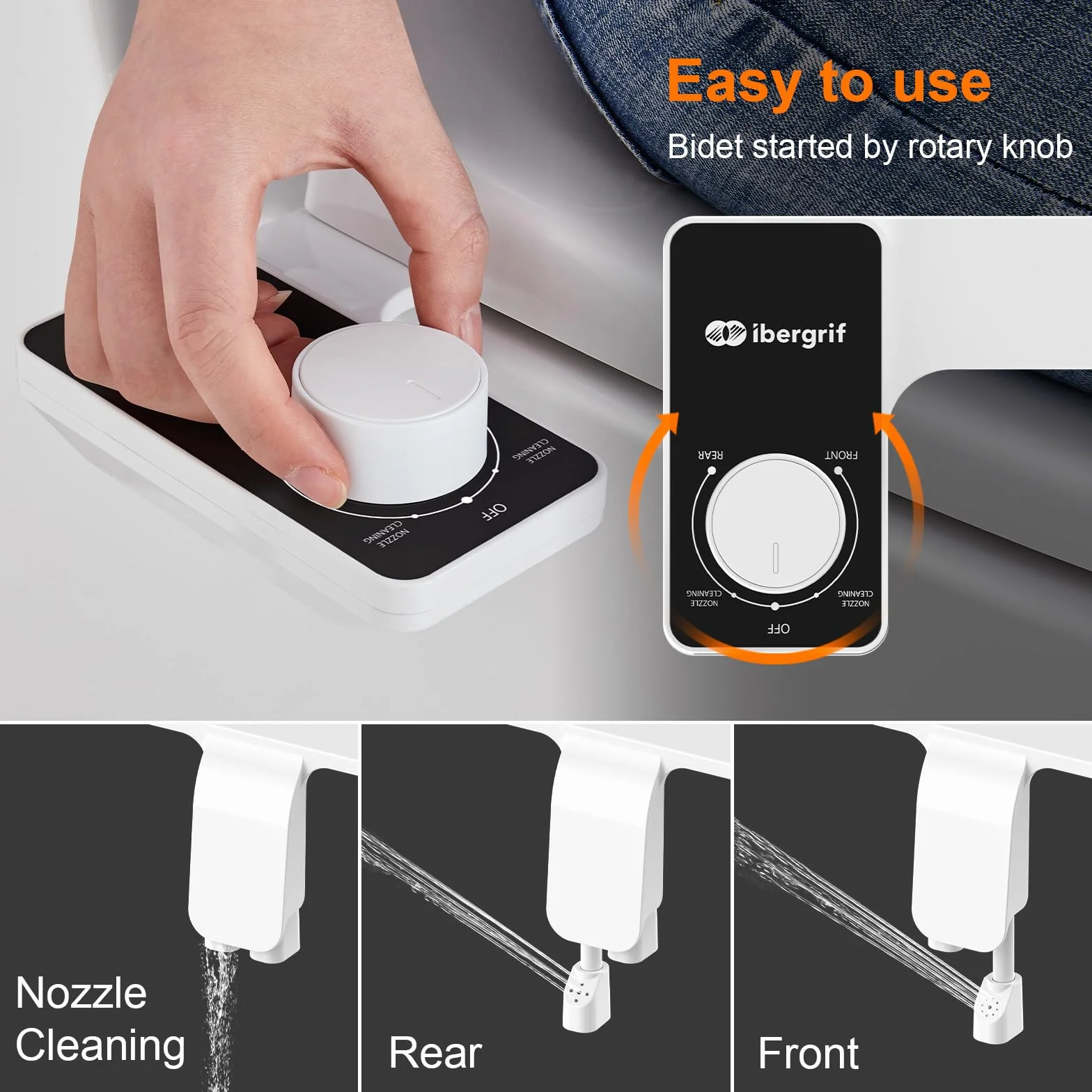 Ibergrif Bidet do toalety z podwójną wysuwaną dyszą, przenośny bidet do toalety nieelektrycznej, adapter bidet do toalety z zimną wodą, regulowany nacisk wody, łatwy montaż, M41050
