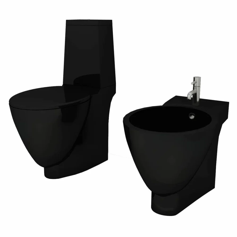 Czarny ceramiczny zestaw toaletowy i bidet - ładny