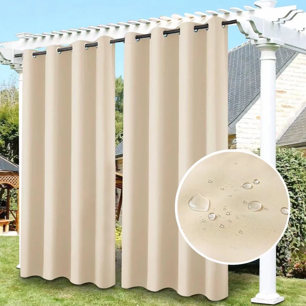 Zasłona zewnętrzna wodoszczelna 274 x 132 cm beżowa zaciemniająca na przelotkach