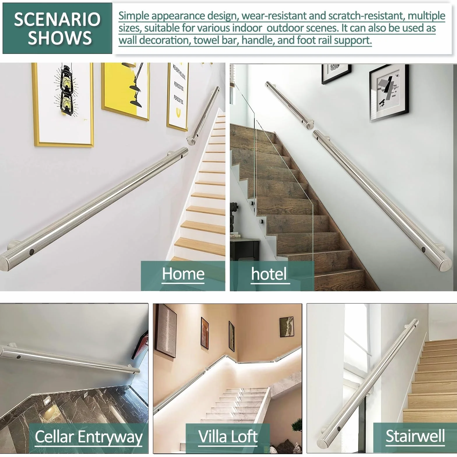 Wsporniki schodów ze stali nierdzewnej – wspornik balustrady wewnętrznej/zewnętrznej antypoślizgowy uchwyt 350 cm bezpieczeństwo na schodach mocna konstrukcja montażu ściennego