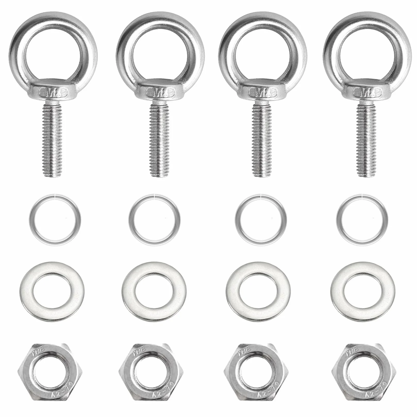 4 sztuki śrub oczkowych M8, ze stali nierdzewnej, śruby z oczkami 304, śruba oczkowa M8 x 30 mm, śruby oczkowe z gwintem, śruby oczkowe do mocowania i zawieszania, z nakrętkami i sprzętem, 4 sztuki