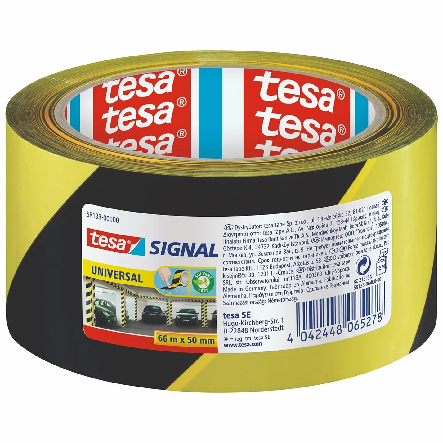 tesa SIGNAL 58133-00000-00 Taśma Sygnalizacyjna, Czarny/Żółty, 66 x 50 mm, 1 Rolka
