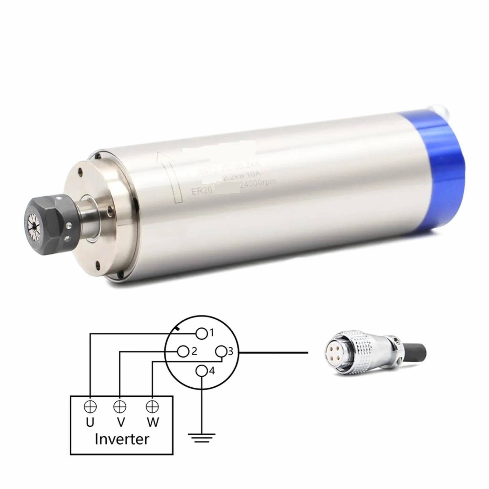 2.2KW ER20 80mm Wrzeciono Chłodzone Wodą CNC Grawerowanie Frezarka Ploter 4 Sztuk Łożyska Wysoce Zoptymalizowany(Steel Ball Bearing)