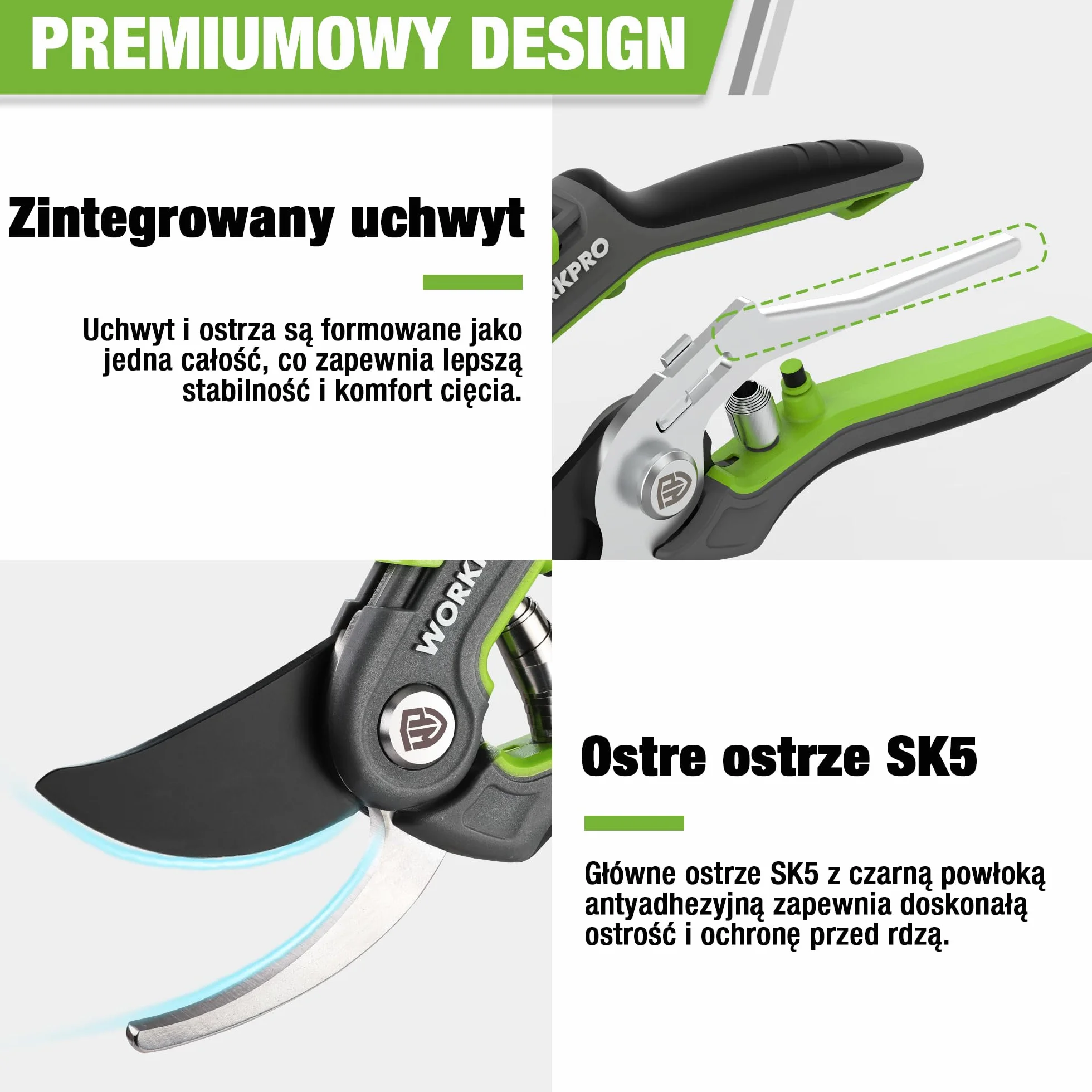 WORKPRO SK5 Bypass 2-Częściowy Zestaw Narzędzi Ogrodowych, Sekator 210 mm, Nożyce 160 mm