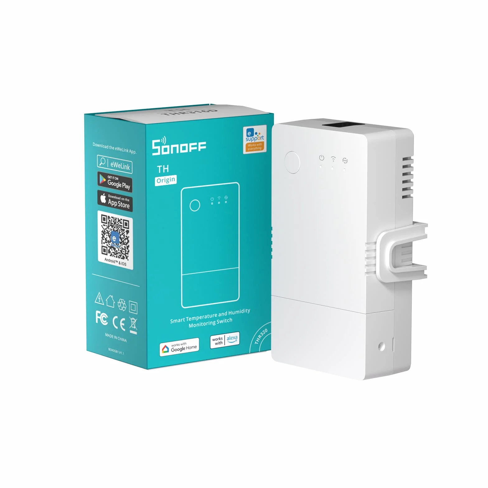 SONOFF TH Origin 16A Bezprzewodowy przełącznik WiFi z czujnikiem temperatury i wilgotności, termostatem, regulatorami temperatury kompatybilny z Alexa/Google/IFTTT