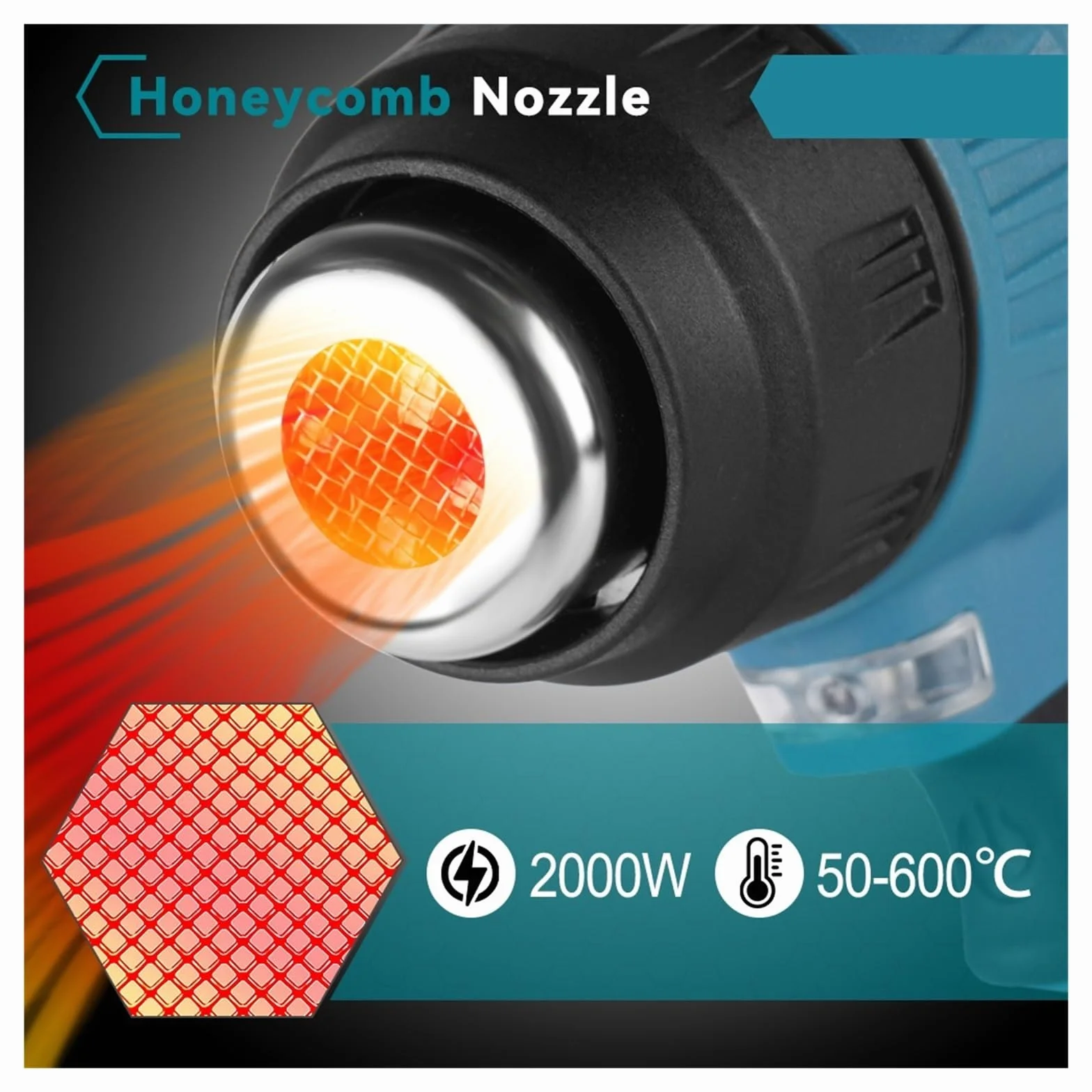 Opalarka Elektryczna Opalarka Do Akumulatora 18V Akumulatorowa Ręczna Opalarka 2000W Z 3 Dyszami Przemysłowa Domowa Suszarka Do Włosów Do obkurczania PCV, rękodzieła, usuwania farby, fo(2 Battery)