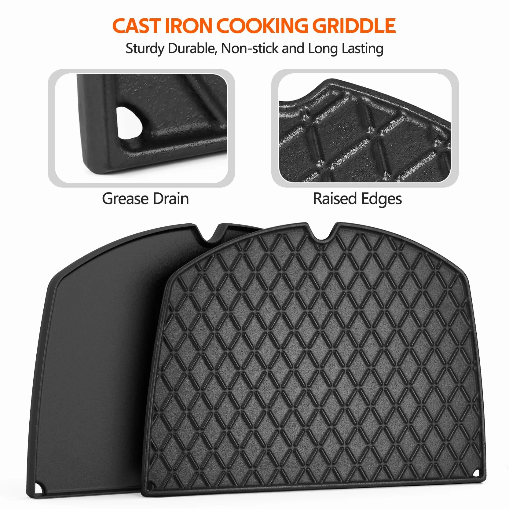 onlyfire 6506 Żeliwna płyta grillowa do grilla gazowego Weber Q300, Q320, Q3000, Q3100, Q3200, Q3400, Series 44,45 x 31,5 cm, akcesoria do płyt grillowych, patelnia grillowa, części zamienne do Weber