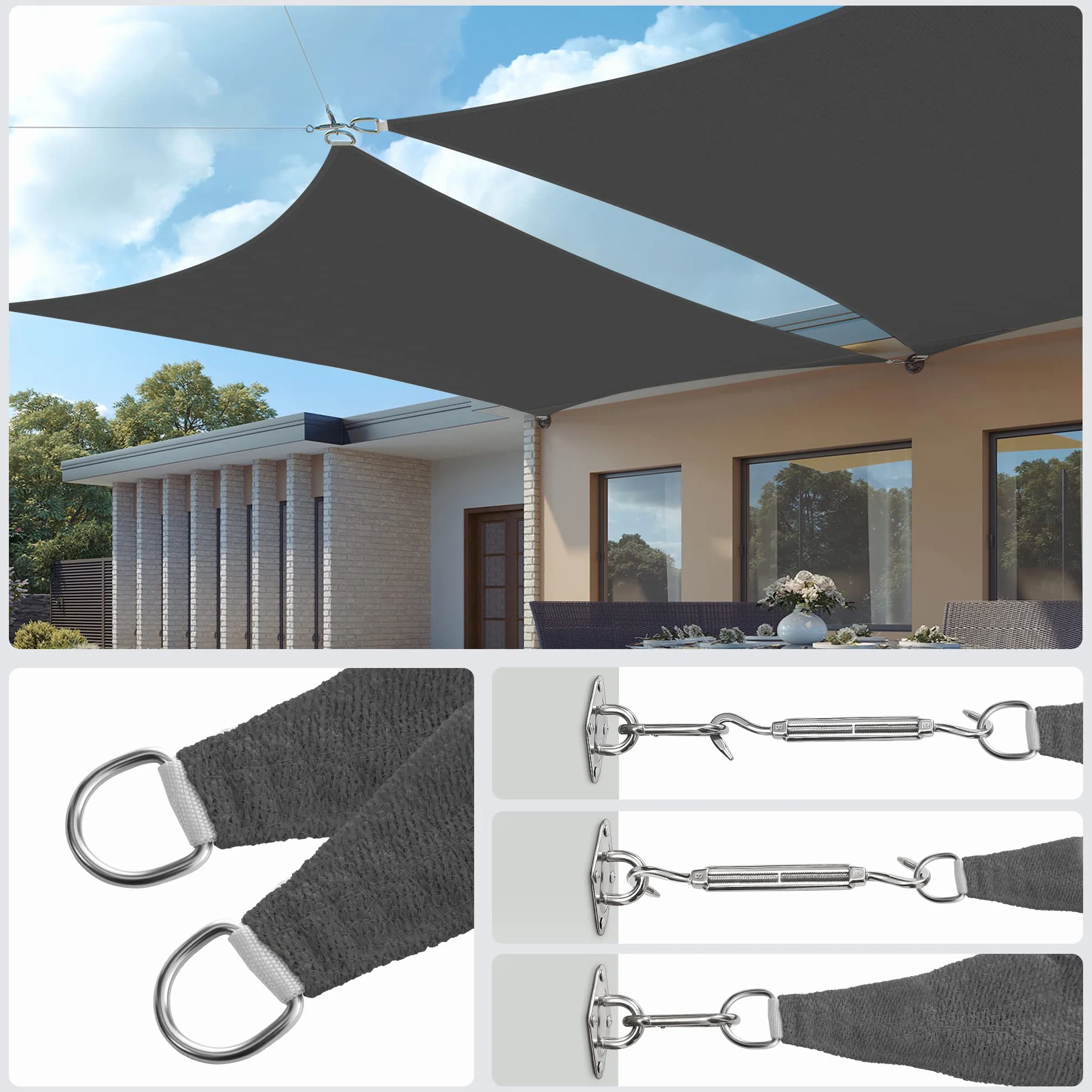 SONGMICS Żagiel przeciwsłoneczny 3 x 5 m HDPE prostokątny wklęsły na taras ogród balkon kemping