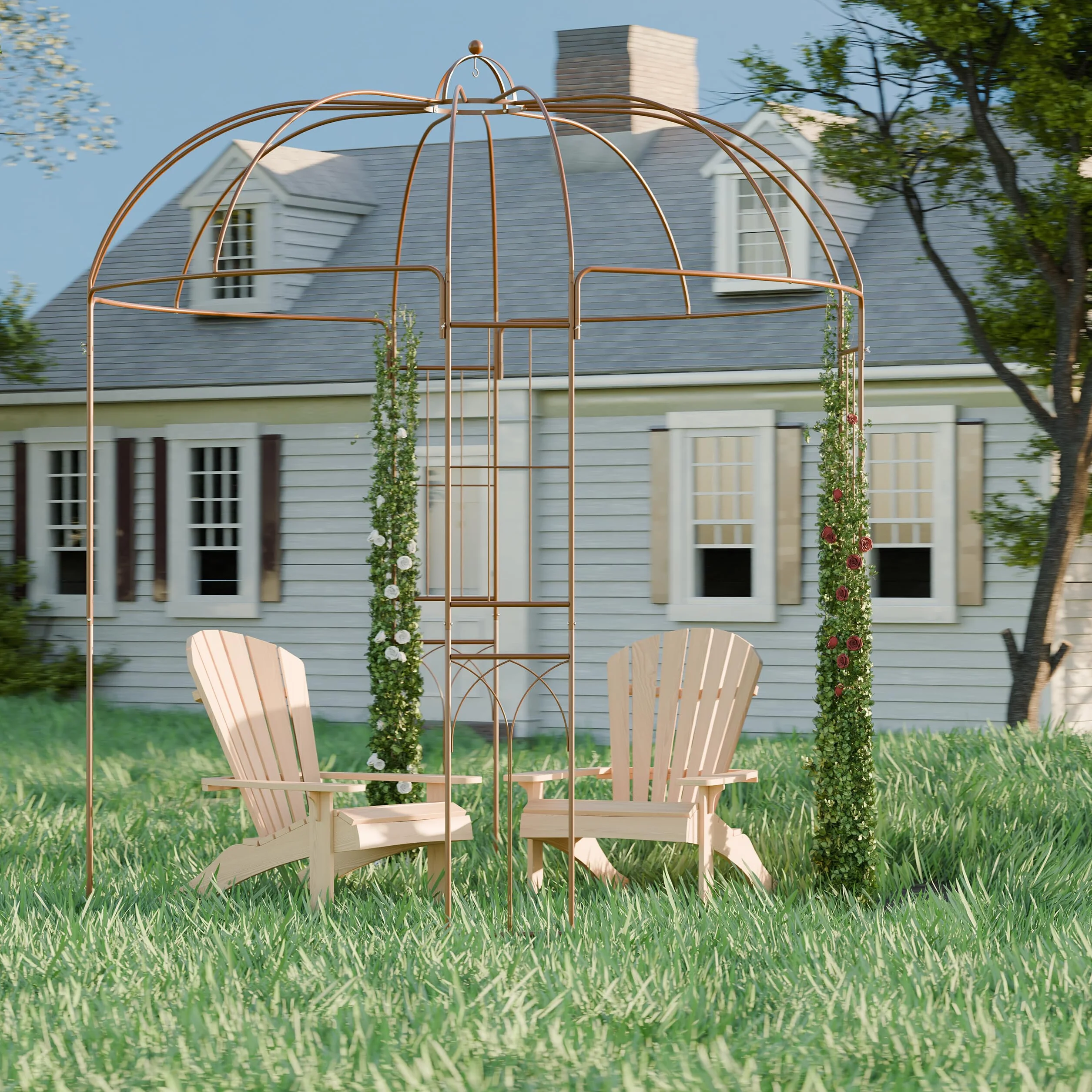 Relaxdays Altana ogrodowa, pawilon metalowy, wys. 269 x 211 x 211 cm, pawilon tarasowy, podpórka dla roślin, pergola, biała, stal