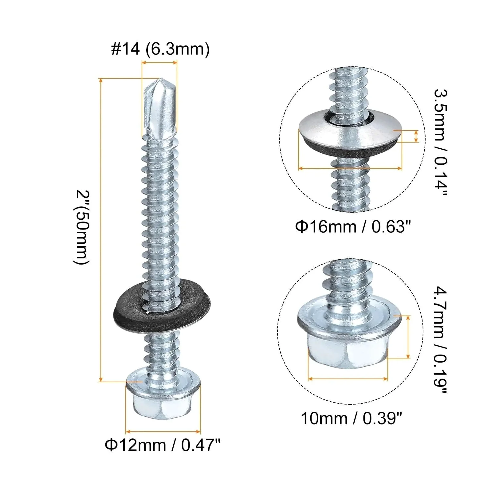 Wkręty Samowiercące do Blachodachówki 150szt z Podkładką Gumową | Wytrzymałe Wkręty Samowiercące do Zastosowań w Metalu i Drewnie(6.3x50mm DxL)
