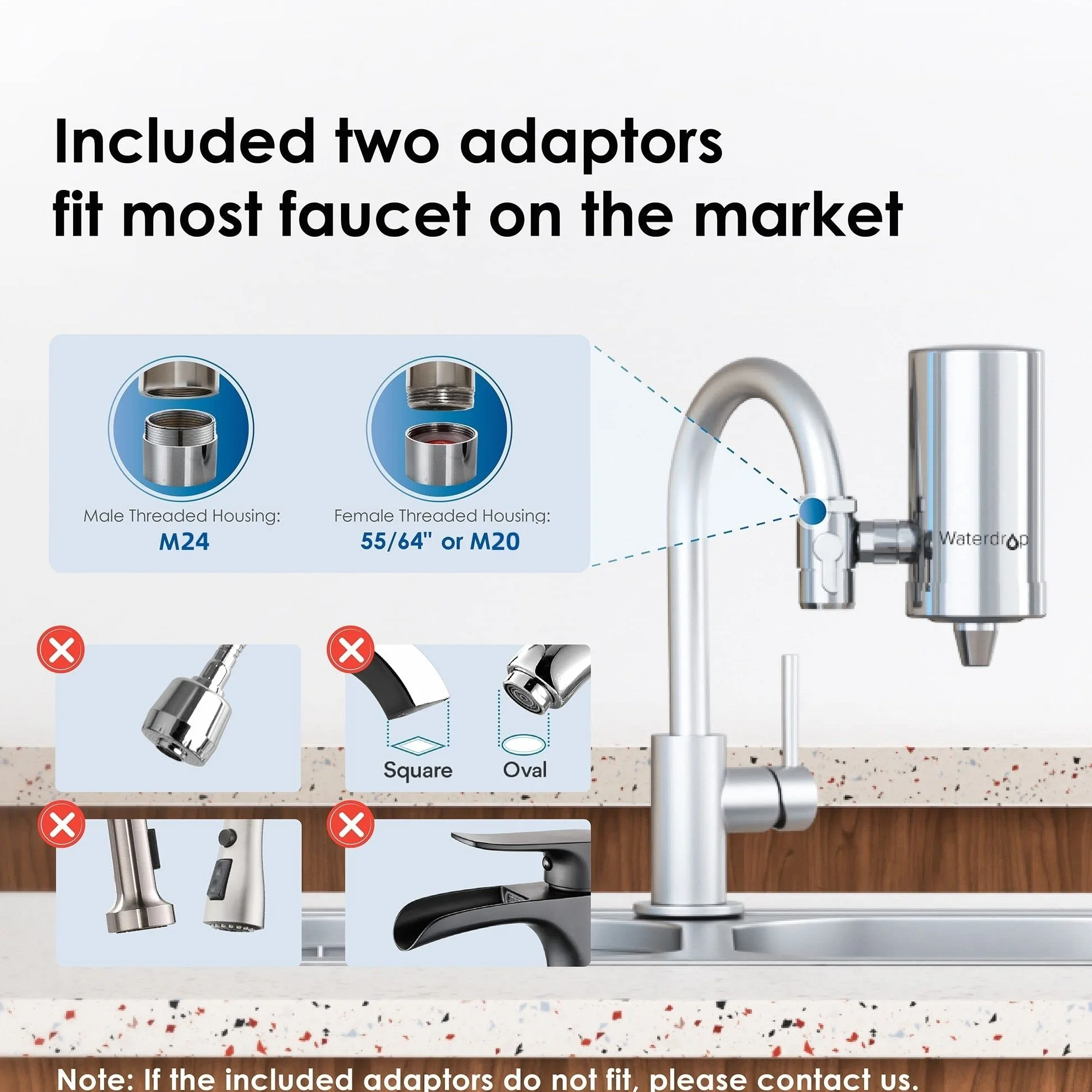 Waterdrop WD-FC-06 Ze Stali Nierdzewnej Filtr do Kranu,System Filtracji Wody z Blokiem Węglowym,Filtr do Wody z Kranu,Oczyszczacz do Kuchni,Redukuje Chlor,Zapach i Nieprzyjemny Smak(Zawiera 4 Filtry)