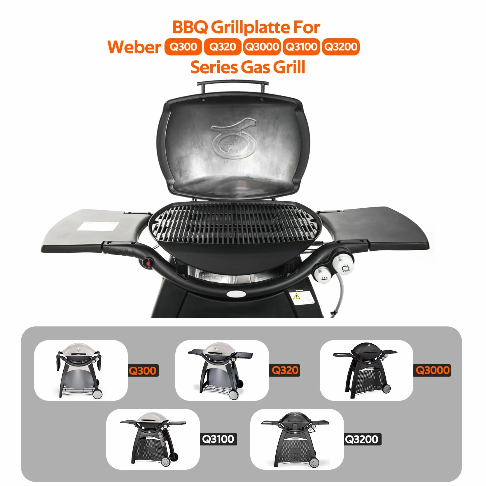 onlyfire 6506 Żeliwna płyta grillowa do grilla gazowego Weber Q300, Q320, Q3000, Q3100, Q3200, Q3400, Series 44,45 x 31,5 cm, akcesoria do płyt grillowych, patelnia grillowa, części zamienne do Weber