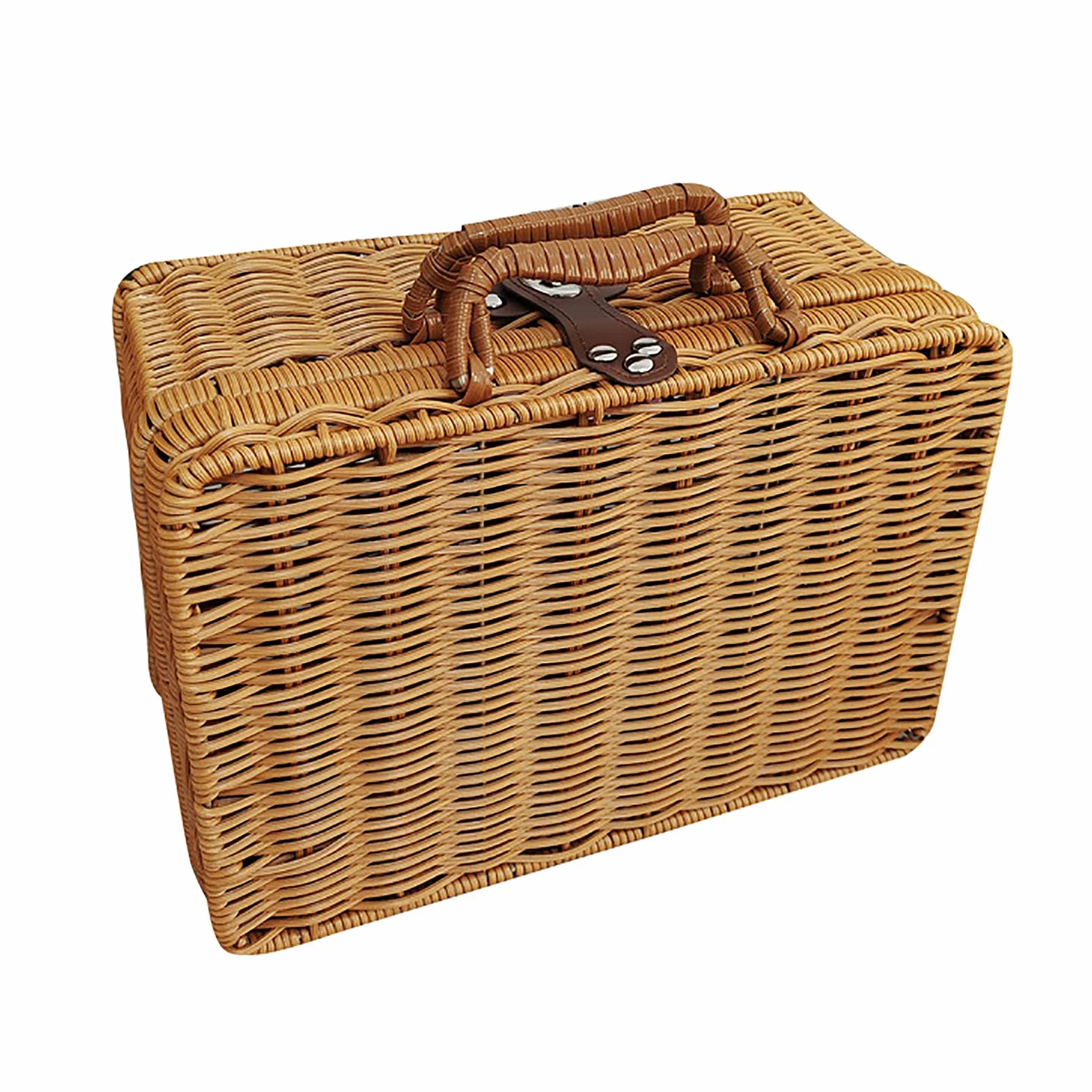 Rattanowy Kosz do Przechowywania Walizek Wiklinowy Retro Ręcznie Tkany z Uchwytami 29,5 x 21 x 12 cm