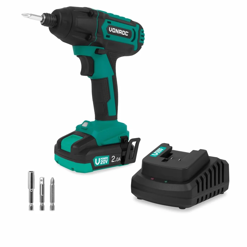 Wkrętarka impulsowa 20 V 180 Nm z akumulatorem 2,0 Ah i ładowarką szybkozłączką 1/4", LED - końcówki i akcesoria w zestawie - do śrub i długich śrub, model S_ID504DC