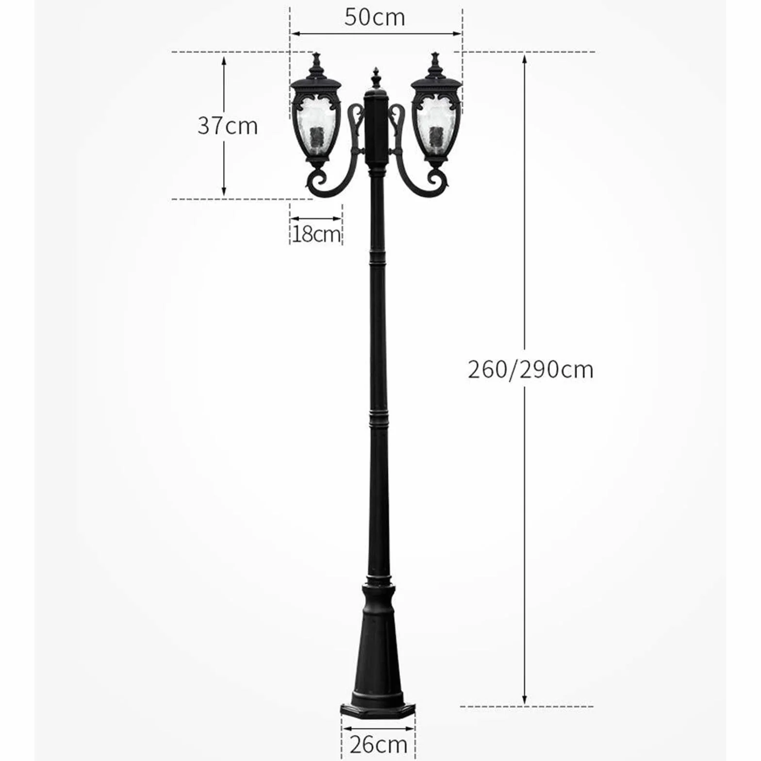 Lampy Solarne Na Słupku, Zewnętrzne Lampy Na Słupku, 2-Punktowe Lampy Zewnętrzne Na Słupku, Wodoodporna Lampa Uliczna Ip56, Antykorozyjna, Aluminiowa, Wysoka Lampa N,One Color-Height 290cm