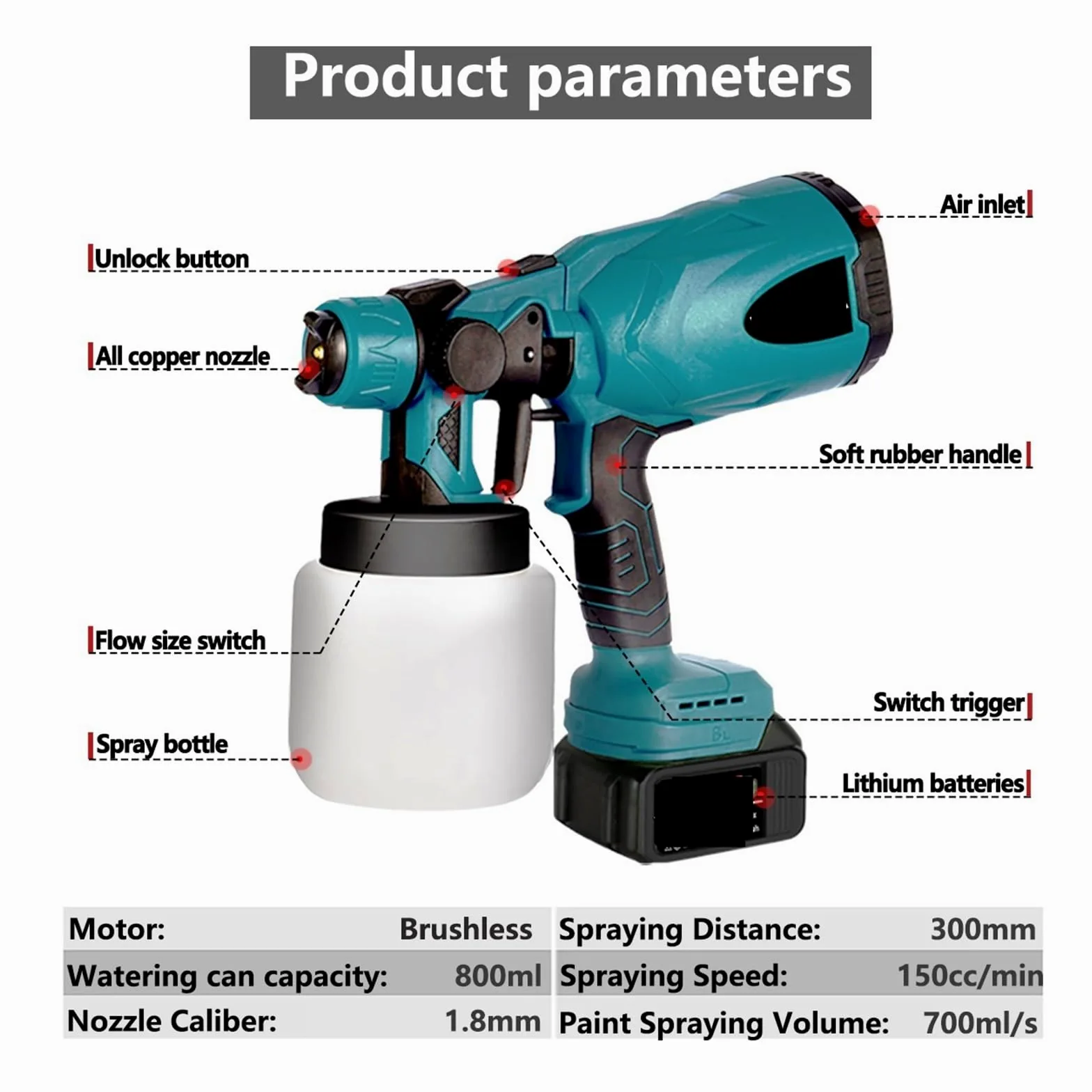 Pistolet natryskowy, 800ML aerograf elektryczny pistolet natryskowy bezprzewodowy pistolet do malowania mebli samochodowych aerograf z powłoką stalową do akumulatora 18V | One big battery