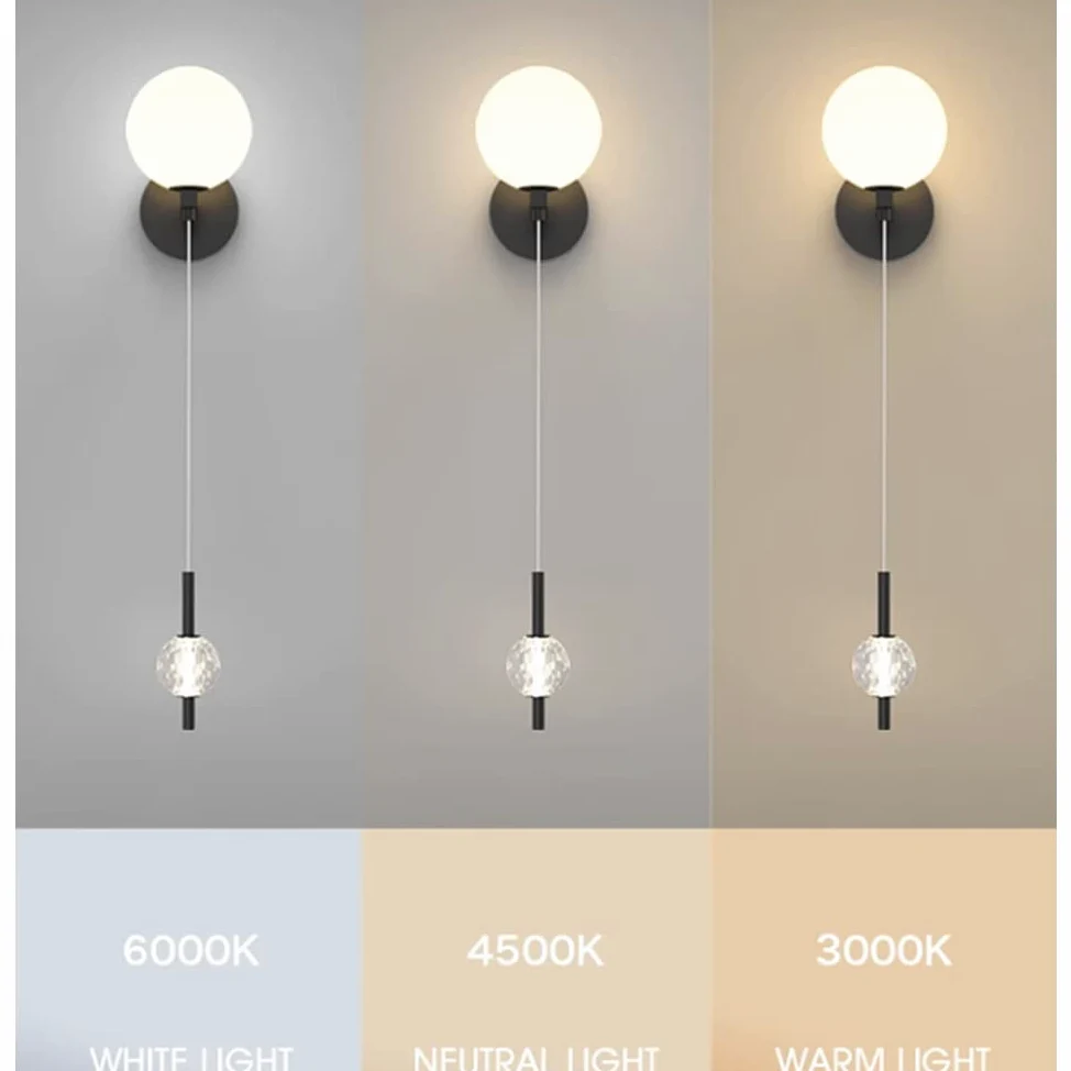 Lampki nocne do pokoju dziecięcego 2 szklane kule kinkiet nowoczesny luksusowy sypialnia dziecięca wystrój pokoju księżniczki lampki nocne kinkiet z 60 cm linkami do zawieszania 3-kolorowe światło