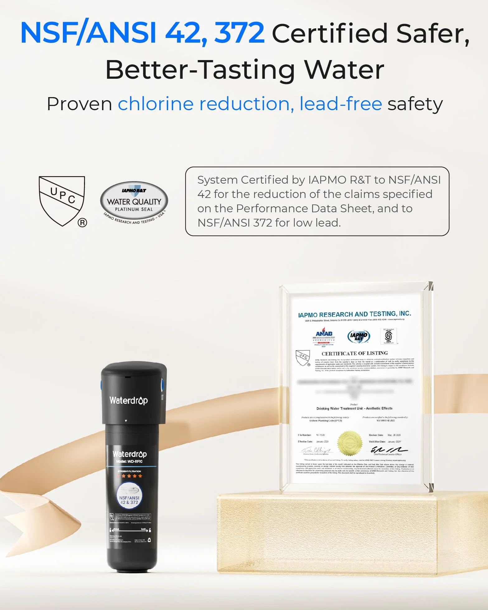 Waterdrop 10UA Podblatowy System Filtrów do Wody, Bezpośrednie Podłączenie do Baterii Kuchennej, Wysoka Wydajność Redukcji chloru 30000 Litrów, USA Tech