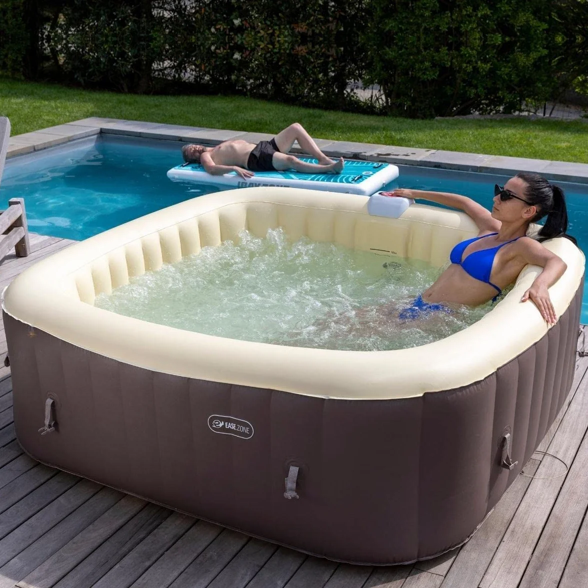EASE.ZONE 7150015 Basen Spa Pool 3 z hydromasażem Kwadrat 185X185X65, Brązowy