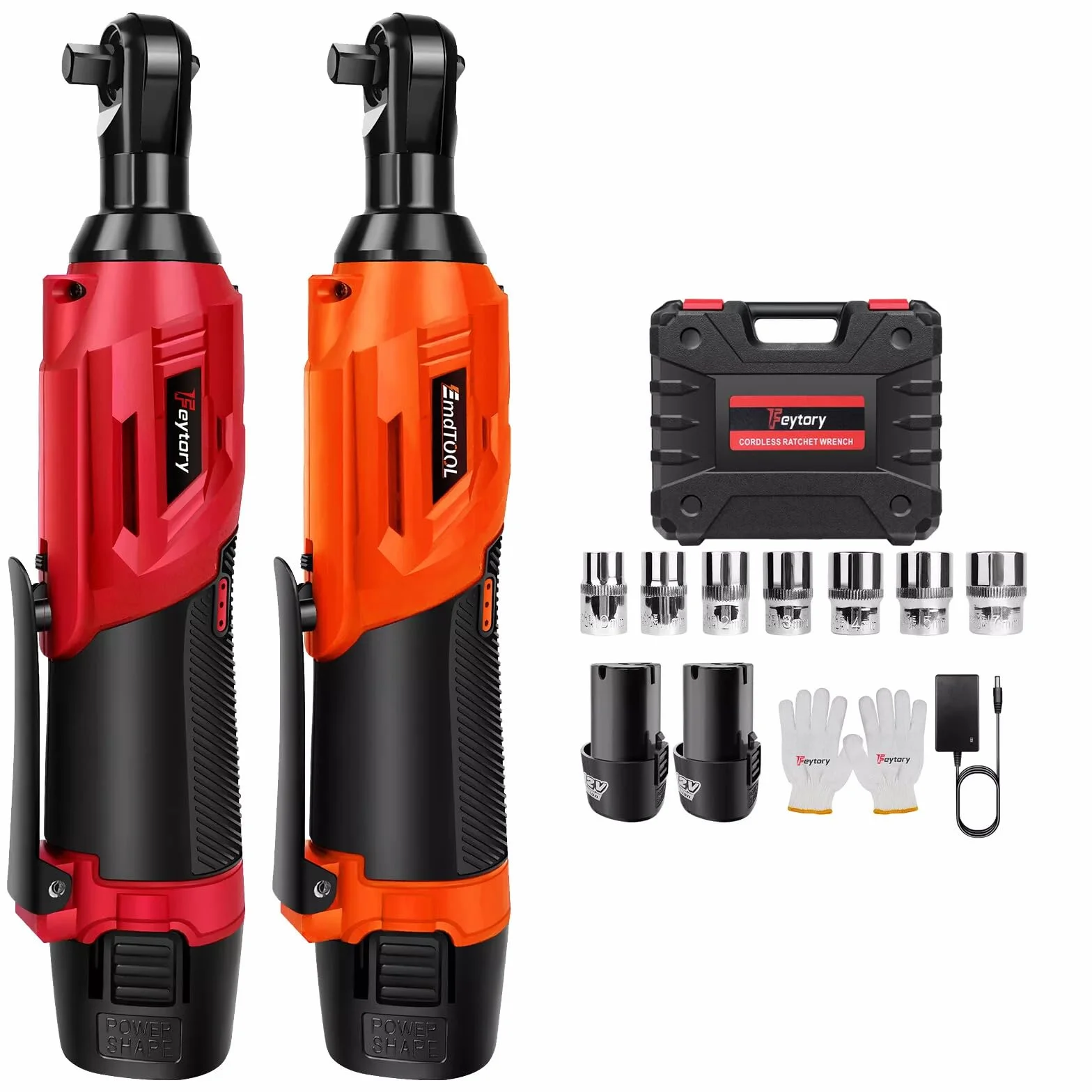 Lucn Czerwony pistolet z grzechotką z grzechotką 3/20.3 cm napęd 2 x baterie 150 Nm bezprzewodowy klucz udarowy