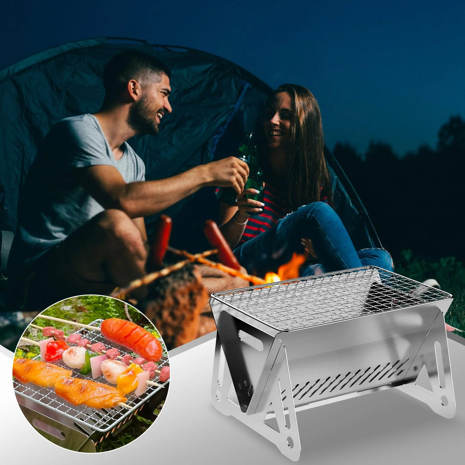 CLOPAE Składany grill kempingowy na węgiel drzewny ze stali nierdzewnej przenośny 21x16x12 cm