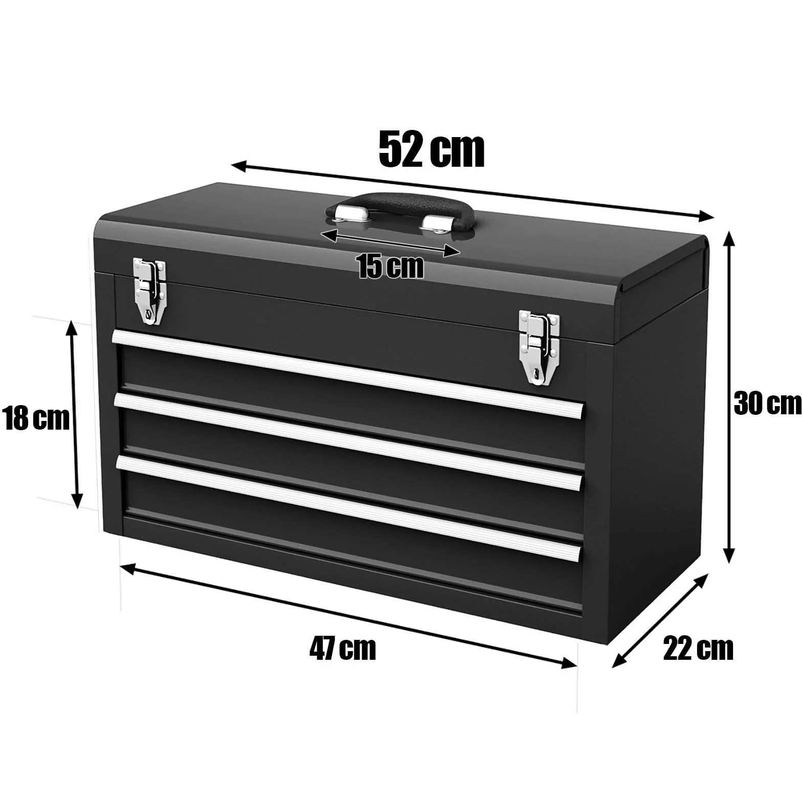 COSTWAY Skrzynka narzędziowa metalowa, skrzynka narzędziowa z 3 szufladami i górną półką, skrzynka narzędziowa 52 x 21 x 30 cm (czarna)