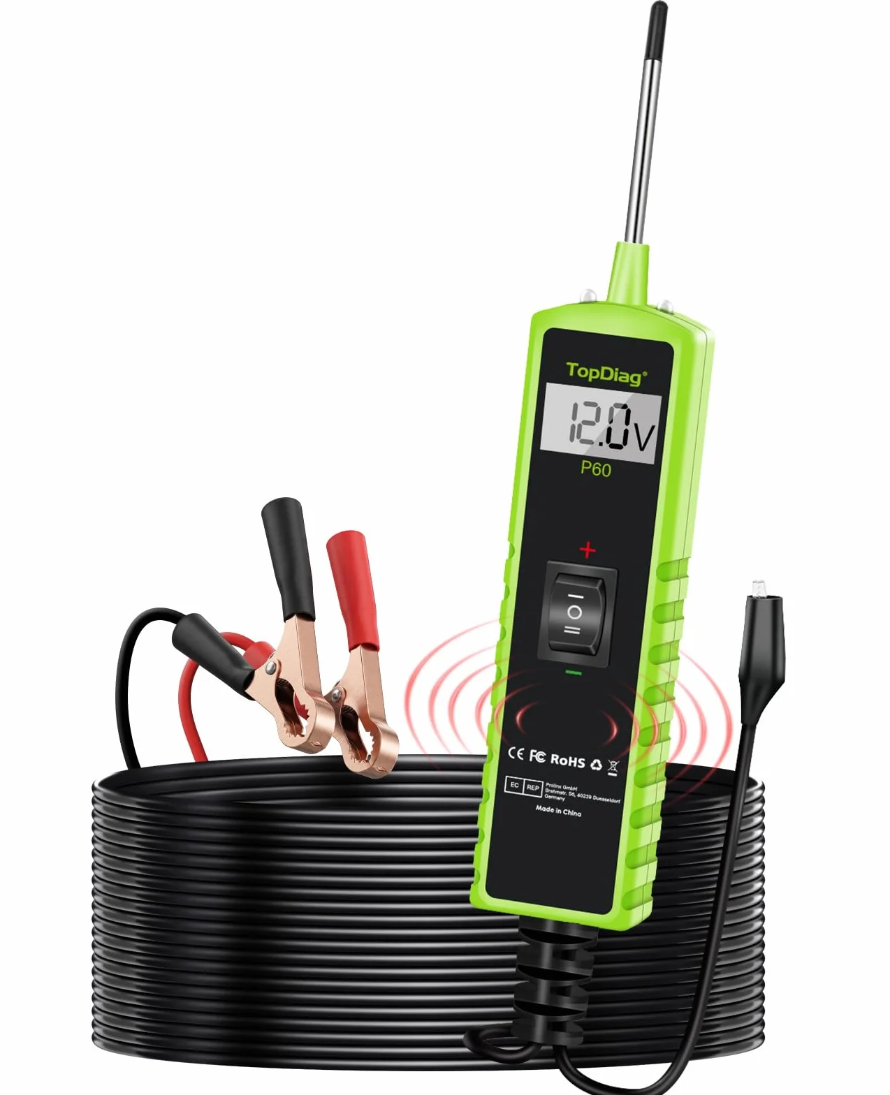 TopDiag Tester sondy P60, tester obwodu samochodowego, z testerem napięcia AC/DC, wyświetlaczem LCD, narzędziem do instalacji elektrycznej, test ciągłości testu diody aktywacji komponentu, elektryczny