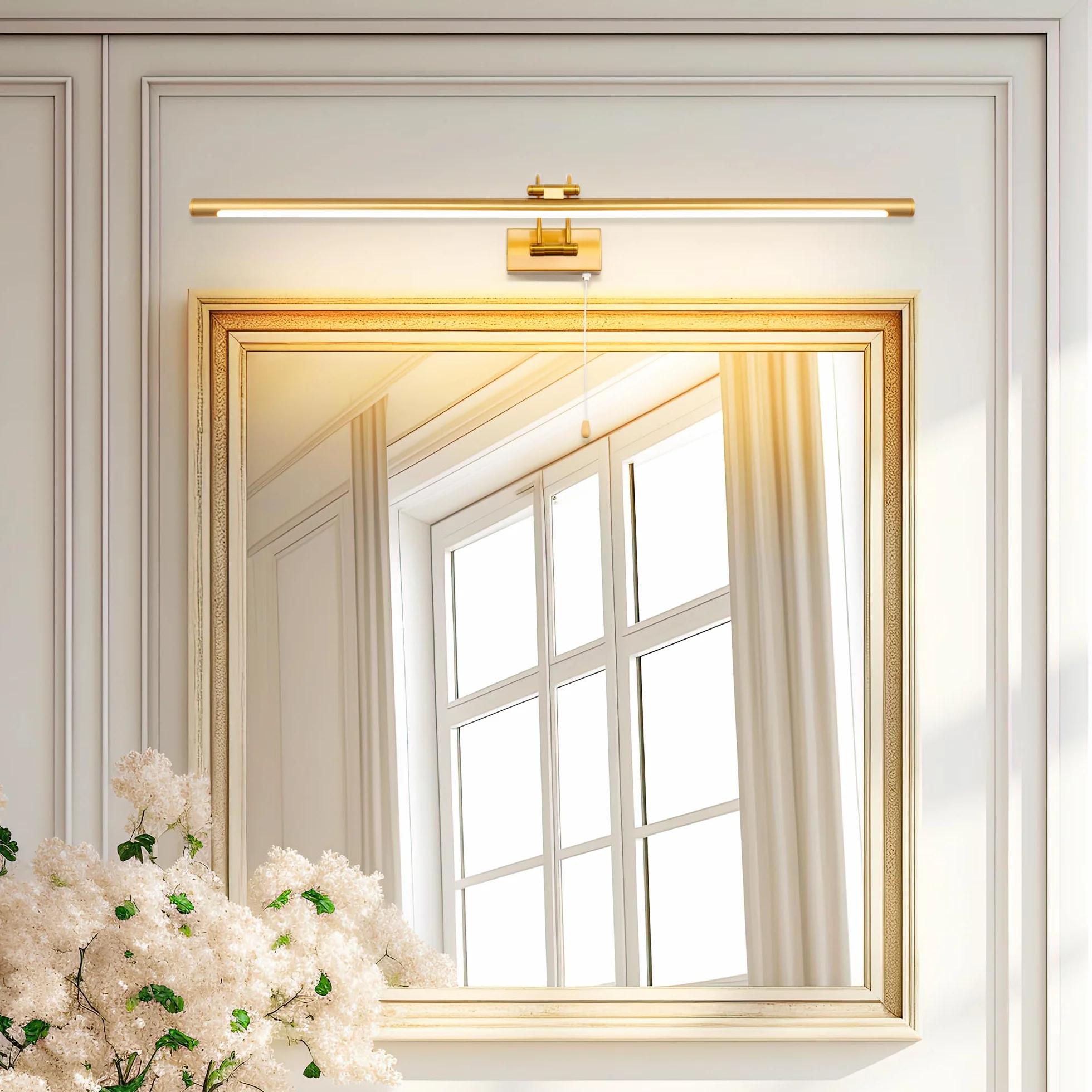 Lampa LED nad lustro łazienkowe, 90cm lampa łazienkowa nad lustro, lampa LED z obrotową głowicą lampy i włącznikiem pociąganym, 16W lampa ścienna Arc Arm IP44