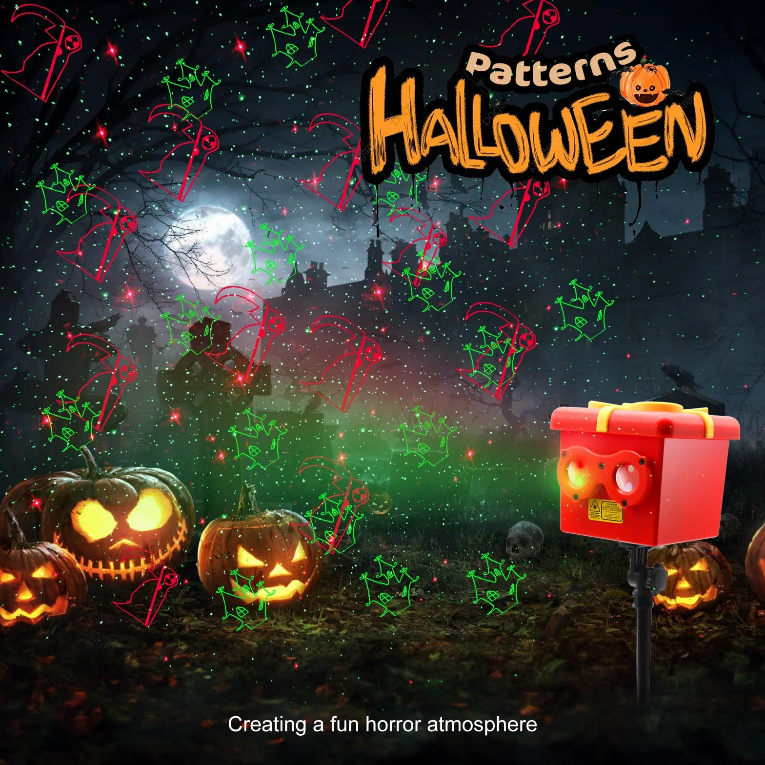 Zewnętrzny świąteczny projektor Halloween, 13 wzorów motywów lampa projektora z pilotem zdalnego sterowania, wodoodporna dekoracja ogrodu na Boże Narodzenie, Halloween, ściany domu, ściany zewnętrzne,