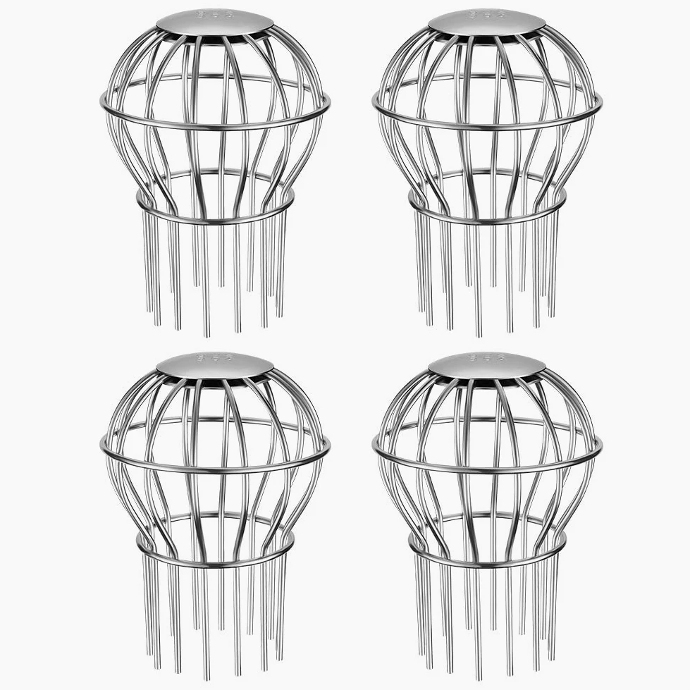 Osłona rynny 3 cale filtr ze stali nierdzewnej 304 pasuje do okrągłej rury spustowej 6,6 cm ~ 9,4 cm, zatrzymuje liście nasiona i inne zanieczyszczenia rynien - 4 szt