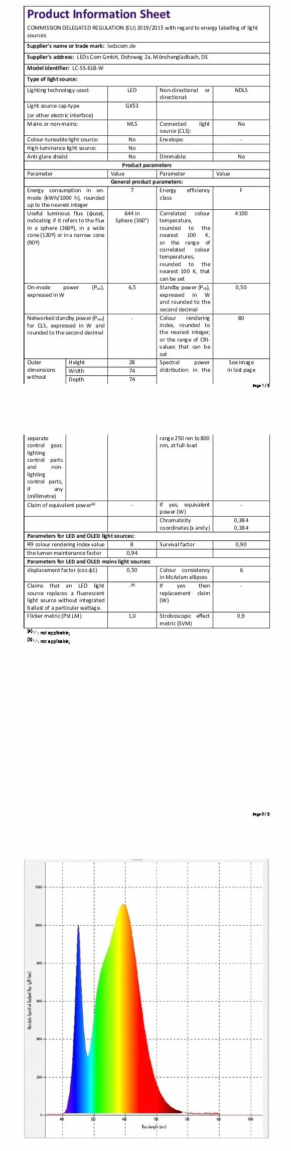ledscom.de 3 sztuki żarówek LED GX53, białe (4100 K), 6,5 W, 550 lm, 3-stopniowy ściemniacz, matowe