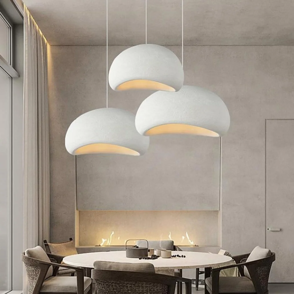 Lampa Wisząca Wabi-sabi Nowoczesny Żyrandol Do Jadalni Abażur Z Imitacji Kamienia Projekt Ptasiego Gniazda Kreatywny Wisząca Lampa Do Sypialni Salon Jadalnia Wyspa Kuchenna Przedpokój Biały(60cm)