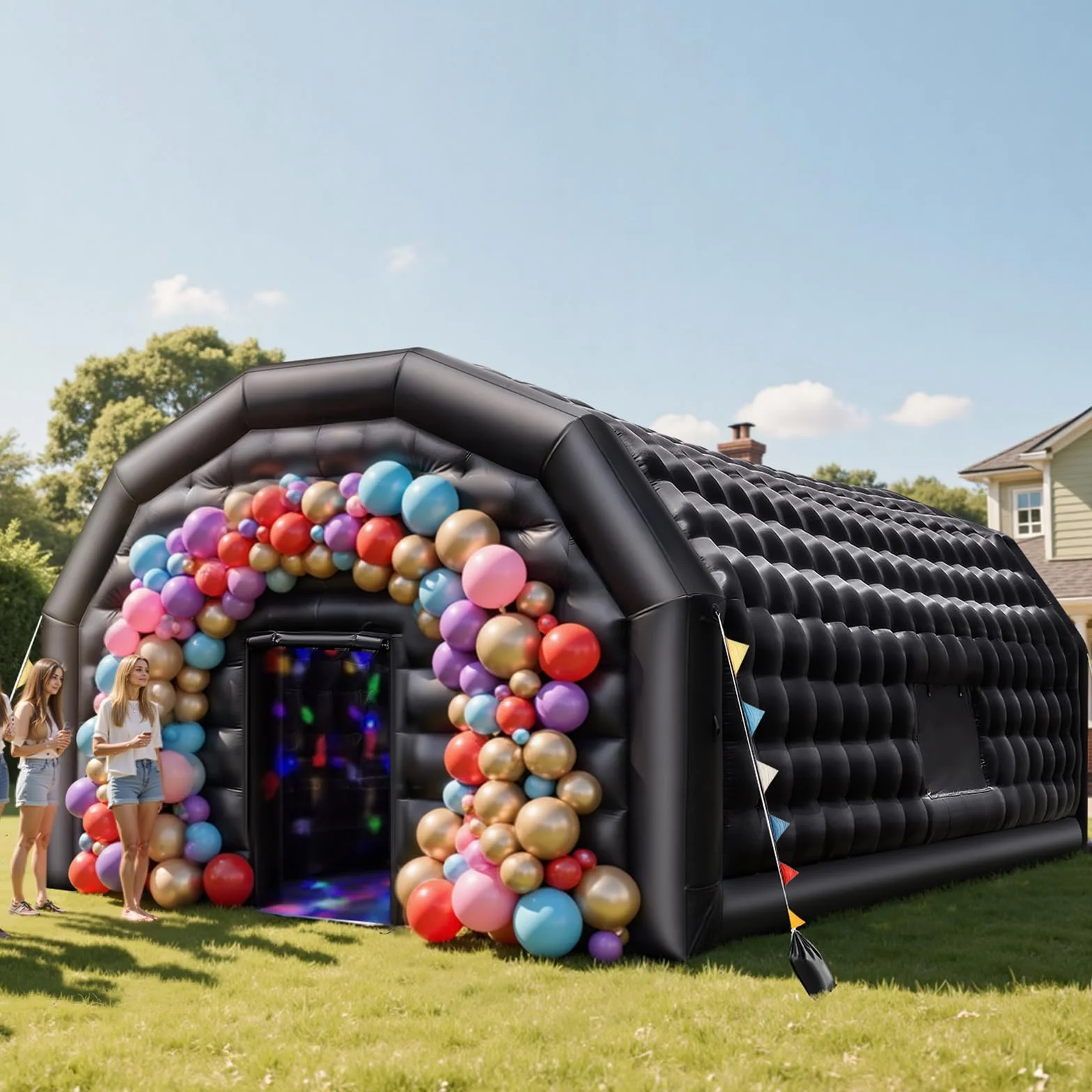 VEVOR Nadmuchiwany namiot imprezowy 9 x 6 x 4 m z dmuchawą 1100 W, czarny